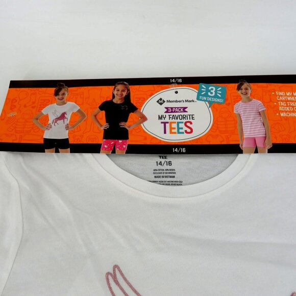 Members Mark 3-Pack Girls T-Shirts Unicorn & Stripes 14/16 NWT - Picture 1 of 4